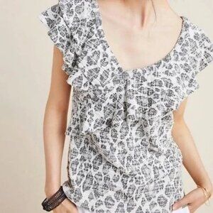 Anthropologie | DOLAN Black & White Textured Leopard Ruffle Top Size Medium